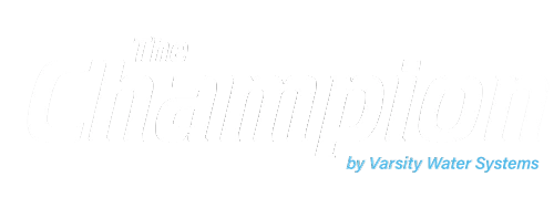 white logo for the champion by varsity water systems