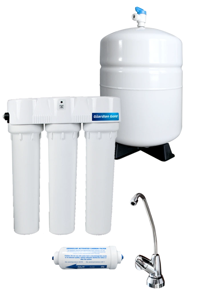 guardian gold reverse osmosis filtration system with faucet and storage tank